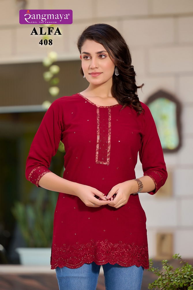 Alfa Vol 4 By Rangmaya Rayon Short Designer Kurtis Wholesale Price In Surat